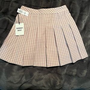 Aritzia Sunday Best Pink Checkered Pleated Olive Mini Skirt